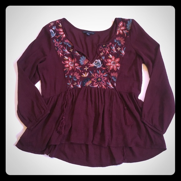burgundy peasant top